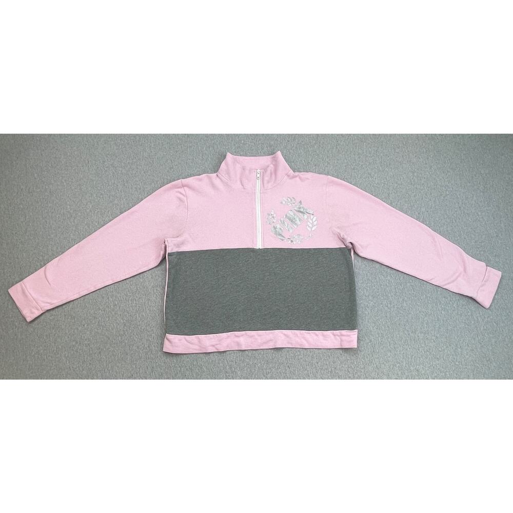 Victorias Secret PINK Sweatshirt Women Large Pink Gray Cotton Blend 1/2 Zip Mock